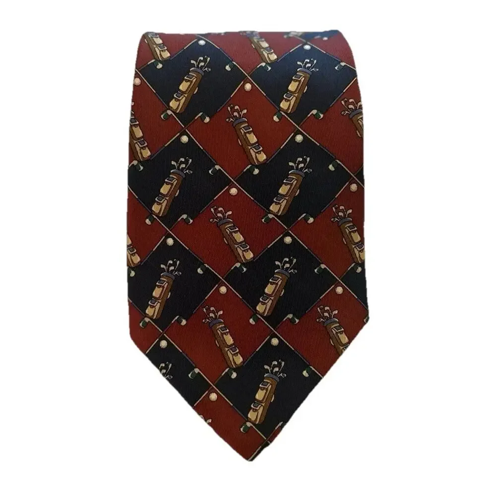 Vtg Tommy Hilfiger Men’s 4” Tie Red Golf‎ Clubs 100% Italian Silk Necktie USA